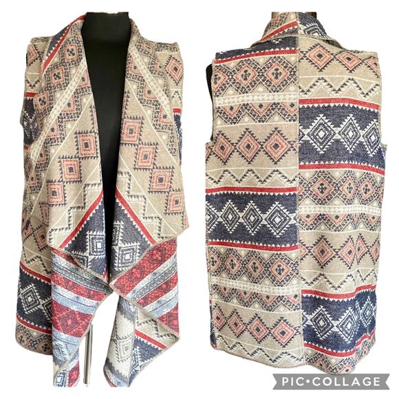 Tribal Jeans Sweater Vest Cardigan MED Aztec Western Rodeo Boho Cowgirl Festival - Picture 1 of 7